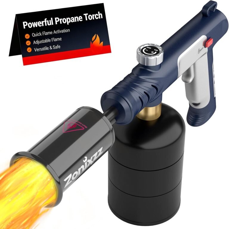 Read more about the article Propane Torch with One-Touch Max Fire, Cooking Blow Torch Gun with a Safety Lock, Kitchen Torch Burner Gas Welding Kits for Cooking, BBQ, Searing Steak, Grill, Camping, Blue (Tank Not