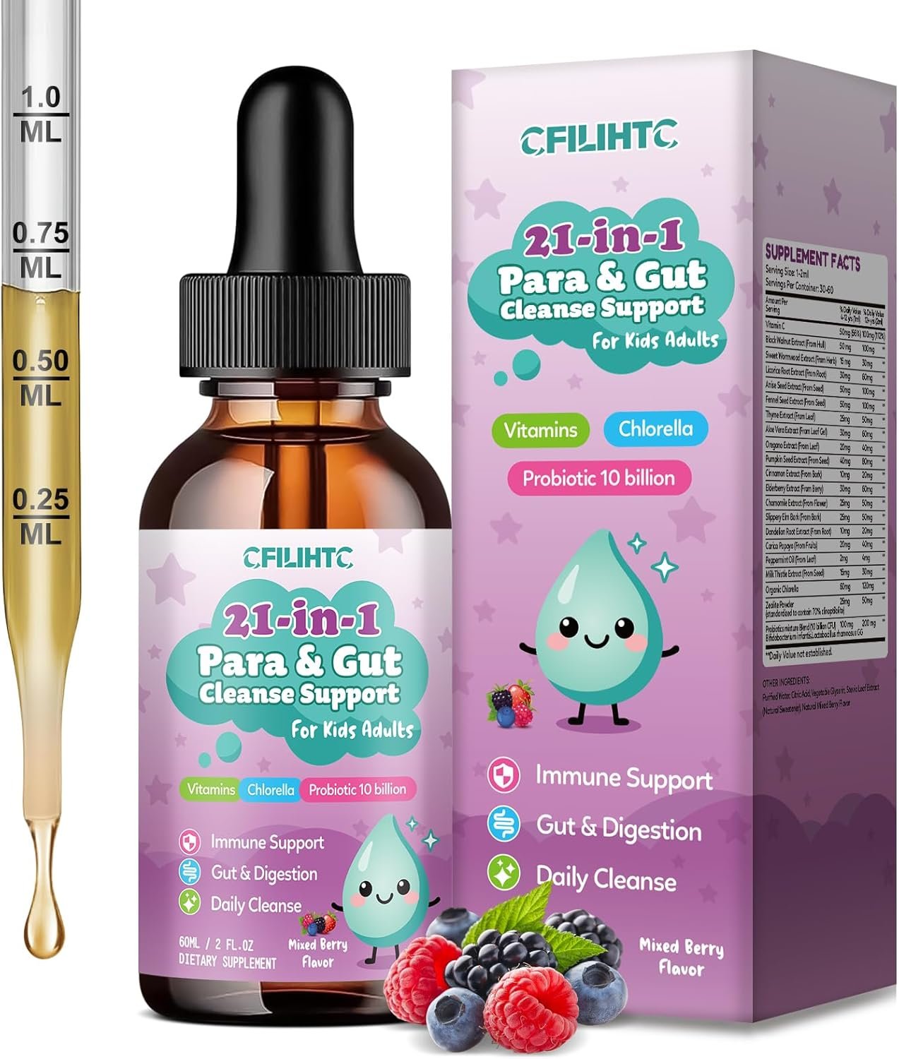 You are currently viewing 21 in 1 Parasite Cleanse for Humans & Kids, Herbal Gut Cleanse & Detox Support, Wormwood Black Walnut Pumpkin Seed, Probiotics 10 Billion CFU, Digestive & Gut Health Drops – Mixed Berry Flavor 2 Fl Oz