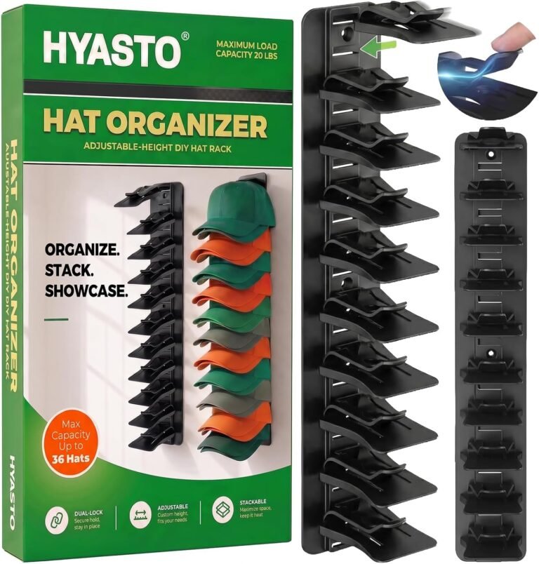 Read more about the article Hat Organizer 36 Baseball Caps Rack Holder 2 Pack Wall Mount Storage | Closet,door,or wall storage – adjustable clips hold 36 caps securely, adhesive or screw mount, Black, space-saving design