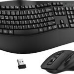 Wireless Keyboard and Mouse Combo, 2.4G Ergonomic Wave Keys(Black) | Full Size Wave Keyboard with Wrist Rest, 3-Level DPI Adjustable