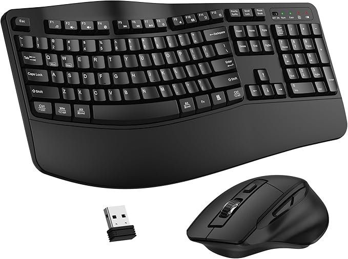 You are currently viewing Wireless Keyboard and Mouse Combo, 2.4G Ergonomic Wave Keys(Black) | Full Size Wave Keyboard with Wrist Rest, 3-Level DPI Adjustable