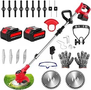 Read more about the article Cordless Garden Strimmer 21V Electric Grass Trimmer with 2×2000mAh Batteries, Adjustable Telescopic Handle, Metal Blades & Roller for Gardens, Lawns and Parks
