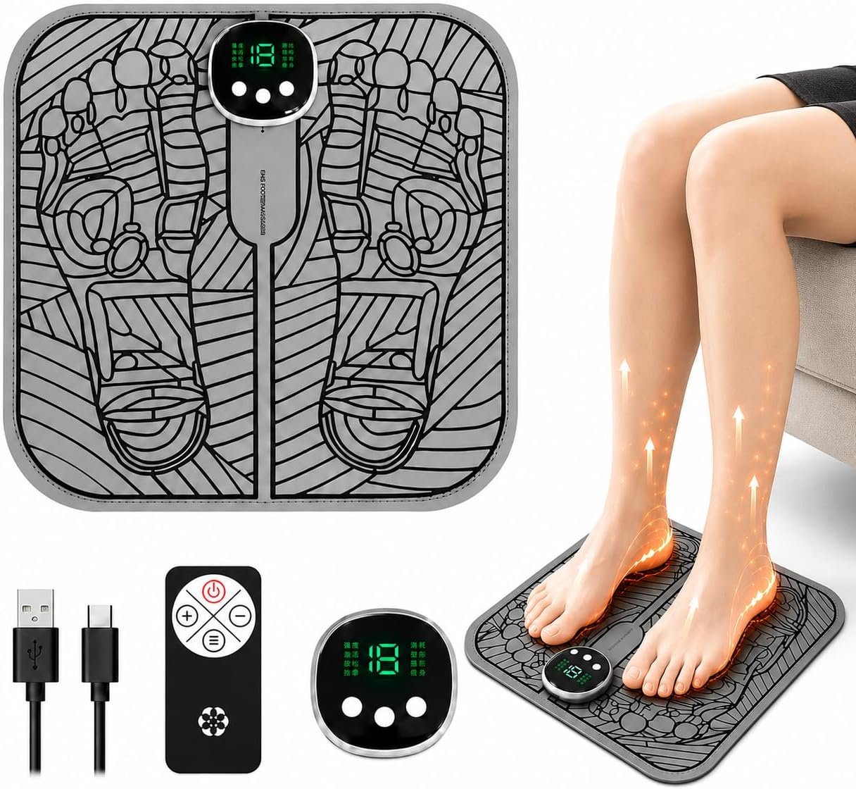 You are currently viewing EMS Foot Massager Mat – 8 Massage Modes, 19 Intensity Levels, Rechargeable Electric Foot Massager