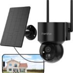 2K Solar Security Cameras Wireless Outdoor, 360°PTZ Battery Powered Cameras for Home Security, 2.4G WiFi Outdoor Camera with Color Night Vision, IP66 Waterproof, Motion Sensor Alarm, Black